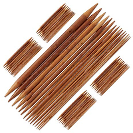 Relaxdays Nadelspiel Set 2er Set, 75 Stricknadeln für Socken, natur | Doppelspitze, Bambus, Nadelstärke 2 bis 10 mm