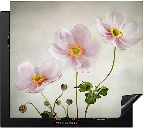 KitchenYeah© Herdabdeckplatte Induktion Schutzmatte Küche Herdabdeckung | 59x51 cm - Ceranfeld Induktionsmatte Cerankochfeld Abdeckung Pink - Blumen - Ölgemälde - Mohn - Rosa