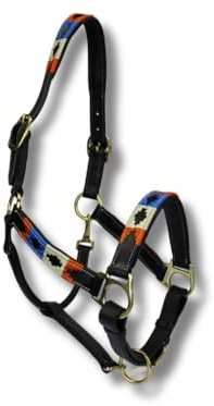 MTB Equestrian Exklusives Lederhalfter Mit Polo-Design – Beidseitig Verstellbar – Hochwertiges Leder – 10 Farbvarianten – Cob & Full (Orange Blau Weiß, Cob)