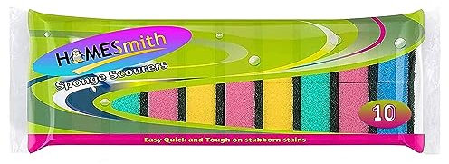HOMESmith - Colourful Sponge Scourers - Dual Sided Dish Washing & Cleaning Sponges - Absorbent, Non-Scratch, Reusable Scourers - 1 x 10 Pack