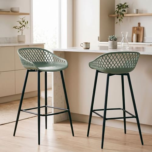 IDIMEX Barhocker IREK olivgrün Retro-Design, bequemer Tresenhocker im 2er Pack, praktischer Bistrostuhl aus Kunststoff