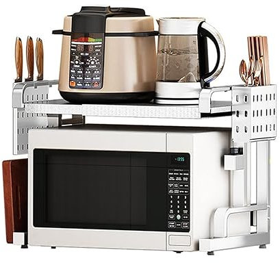 FLTRGO Extendable Microwave Oven Rack, Adjustable Microwave/Toaster Shelf, Heavy Duty Stand Kitchen Counter Top Organizer, Microwave Stand with Storage, for Kitchen Supplies Tableware Storage