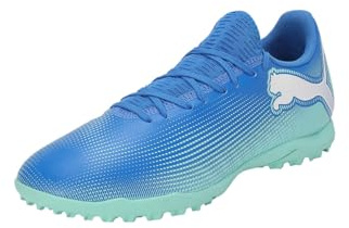 PUMA Unisex Adults Future 7 Play TT Soccer Shoe, HYPERLINK Blue-Mint-PUMA White, 10 UK