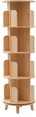 BAOCHADA Drehbares Bücherregal 360 Grad 4 Ebenen Standregal, Drehbar Holz Lagerregal, Multifunktionales Bücherregal Massivholz für Kinder und Erwachsene, Schicht Höhe 31CM