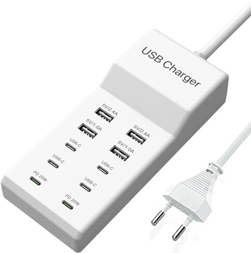 Caricatore USB, 100 W, 10 porte, USB-C, adattatore multiuso, PD 20 W, caricatore rapido, compatibile con iPhone/Samsung/Xiaomi/Oppo/Google.
