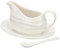 SUMNACON Ceramic 13 Oz Gravy Boat with Saucer, Sauce Boat with Tray and Spoon Salad Dressings Bowl Broth Creamer Black Pepper Boat Ketchup Serving Jug with Handle for Kitchen Restaurant (White)