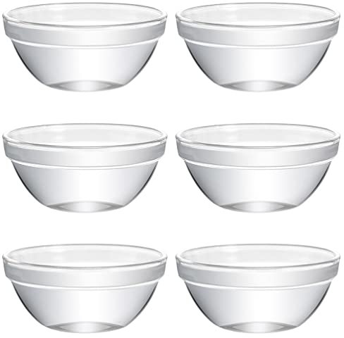Ciieeo 6 Cuencos De Cristal Pequeños Con Tapas: Cuenco De Preparación De Alimentos Cuencos De Postre Apilables Platos De Porciones Moldes De Cristal Cuencos De Helado Tazas De Aperitivos