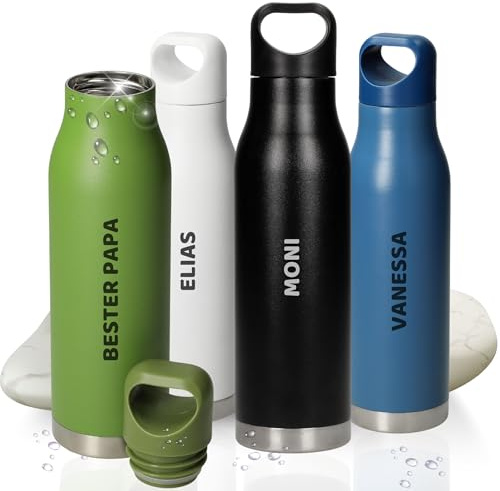 Personalisierte Trinkflasche Edelstahl 480 ml auslaufsicher und isolierend | 480 ml, Edelstahl, kohlensäuregeeignet, auslaufsicher, doppelwandig, Sport, gravierbar, Wasserflasche