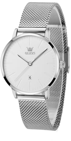 OLEVS Roségold Damenuhr Edelstahl, Lässig Klein Armbanduhr Damen Wasserdicht, Moderne Analog Uhr Damen mit Mesh Armband, Ultradünne Damen Uhr mit Diamant Herz