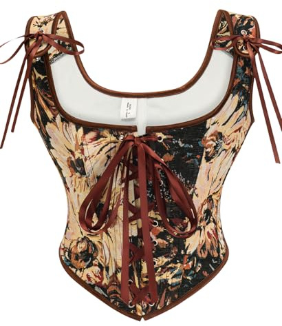 KUOSE Corset Renaissance Vintage à pleine poitrine avec bretelles Bodyshaper Veste en corset, Marron., 34-36