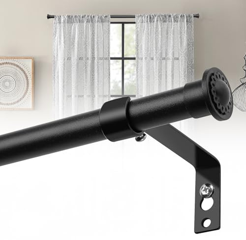 Bastone Tende, 71-165cm Bastoni per Tende Set con Staffe in Acciaio Inossidabile con Diametro 16mm, Aste per Tende in Stile Rustico/Nero Opaco