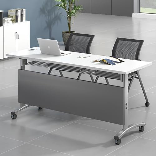 WXFKLDJ Konferenztisch, 4Er-Pack Faltbare Besprechungstische, Moderner Büro-Konferenzraumtisch, Klapptisch Mobiler Schulungstisch Mit Geräuscharmem Design Für Büro-Klassenzimmer,C,140x60x75cm