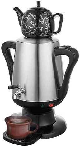 Cafetière turque électrique, théière en acier inoxydable de 4 l et tasse à thé en céramique de 1 l – Poignée anti-brûlure – Bouilloire électrique – Cafetière à dinde