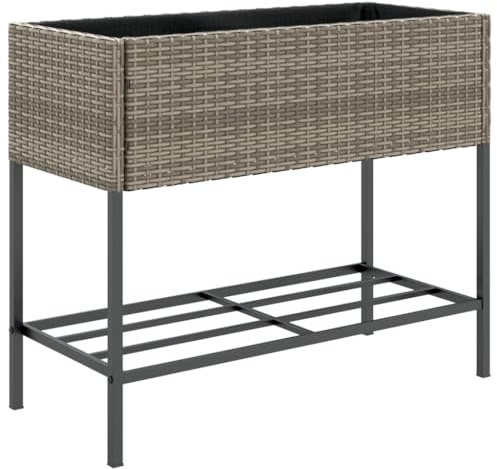 vidaXL Pflanzkübel mit Ablage Grau Poly Rattan
