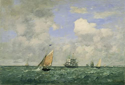 NAAYRASA Bekannt Leinwanddrucke Malerei Drucken Ölgemälde Schiffe und segelboote Verlassen le havre von eugene louis boudin Foto auf Leinwand für Wanddekoration 60x90cm