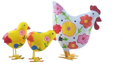 BAENRCY Chicken Statue Metal Hen and Chick Animal Sculpture Garden Decoration Metal Yard Art for Patio Lawn Backyard Outdoor Decoration A Set of 3