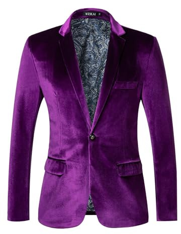 Caxndycing Giacca da uomo in velluto confortevole, traspirante, blazer, slim fit, moderna, sportiva, con collo a risvolto, per il tempo libero, vestibilità stretta, per affari e matrimoni, Lilla, L