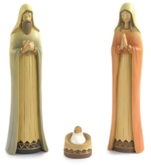PABEN Natività Sacra Famiglia in Resina, 30 cm, Effetto Legno, Stile Presepe 3 pezzi