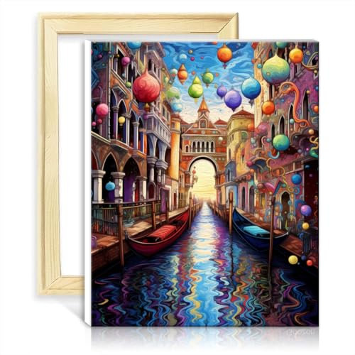 LiHEQING Ölgemälde-Set auf Leinwand, „Das Venedig“-Ölgemälde, Malen nach Zahlen, Set für Erwachsene und Kinder, Wanddekoration, Geschenke, ohne Rahmen (60 x 75 cm)
