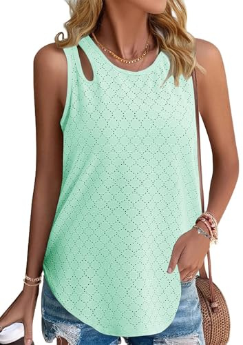 Gyabnw Top Damen Sommer Tank Top Blusentop Rundhals Ärmellos Blusentop Sexy Elegant Oberteile