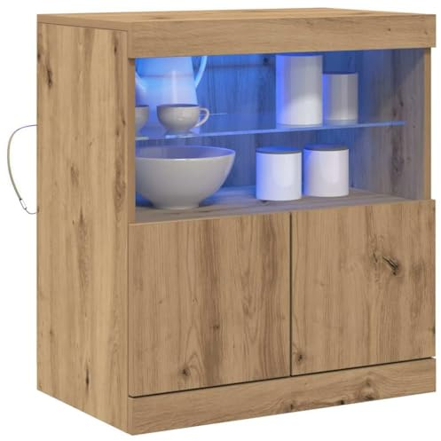 vidaXL LED-Sideboard Braun 60,5 x 37 x 67 cm Holzwerkstoff | Eingebaute LED-Leuchten für eine angenehme Atmosphäre, Mit glatten Linien und einem zeitgemäßen Ästhetik,