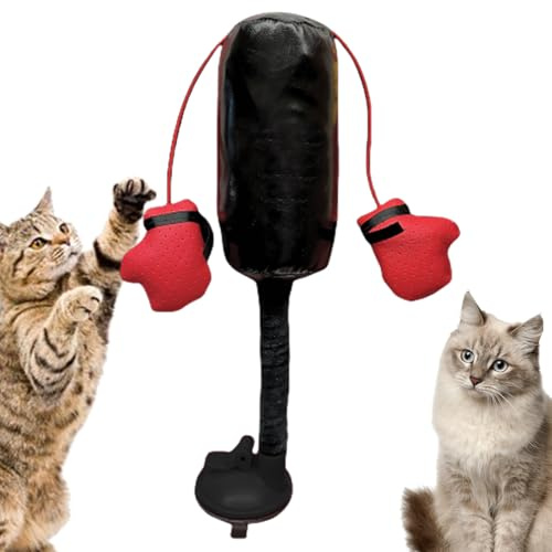 Interaktiv kattboxningssäck leksak, katt boxningshandskar väska leksak, kreativ kattunge boxningsväska med 2 handskar för träning och tristesslindring, inomhus- och utomhuslek, kattunge gym