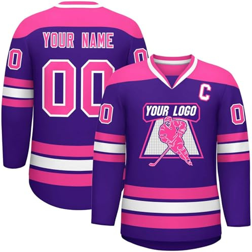 Maillot de Hockey sur Glace Personnalisé - Concevez Votre Shirt de Hockey Personnalise avec Votre Nom équipe Numéro à Col en V Homme Femme Youth Maillots de Joueur de Hockey D'entraînement
