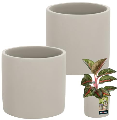 KOTARBAU® Blumentopf Keramik ⌀ 16 cm, Betonoptik, 15 cm hoch, 2er Set | Übertöpfe für Zimmerpflanzen, Blumentopf rund, Orchideentopf, Pflanzkübel handgefertigt, unglasierte Keramik, Matt, Grau