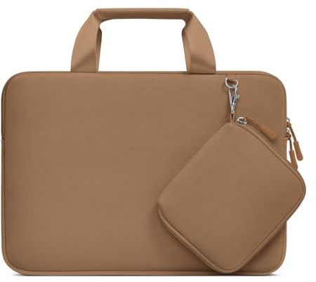MOSISO Housse Ordinateur Portable 13,3 Pouces,Compatible avec MacBook MacBook Air/Pro 13 / Pro 14, HP Dell ASUS,Neoprene Sac Porte-Documents avec Petite Valise Détachable,Moka