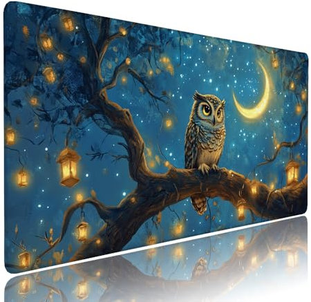 Blue Large Mouse Mat Gaming Non Slip xxl Mouse Pad Owl 700x300x3mm Waterproof Small Keyboard Mats for Desk Protector, With Rubber Base Stitched Edges, for Office Home and Gaming Room Stuff d-804