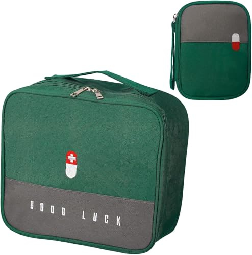 Jukibole Lot de 2 sacs à médicaments - Grande capacité - Vides - Étanche - Portable - Pour la maison, le bureau, les voyages - Gris, vert, Simple