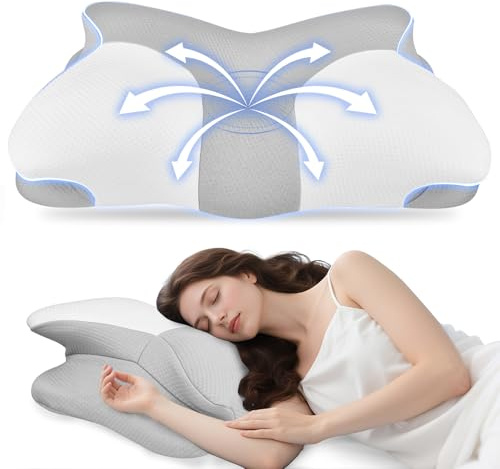 Strixorn Almohada de espuma viscoelástica, almohada ortopédica, cojín cervical contra el dolor con gel de refrigeración, almohada antironquidos, almohada ergonómica para dormir de lado, 62 x 40 cm