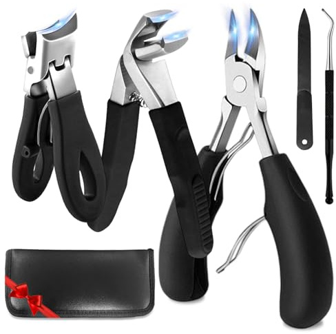 Profi Nagelknipser Set, 5-teilig Edelstahl für dicke & eingewachsene Nägel, scharfe Maniküre & Pediküre Schere mit Nagelzange, Nagelhautschere und langem Griff, breite Öffnung für Senioren & starke Fu