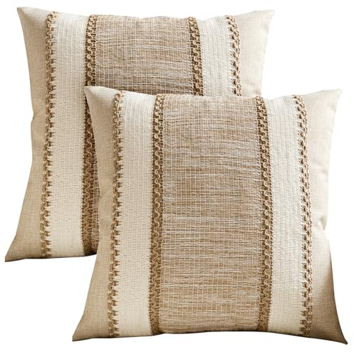 Ausing Boho Cushion Covers Set of 2 Khaki 45×45 cm Crochet Cushion Cover Athletic Modern Decoration Bedroom
