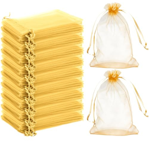 100 Stück Organza Säckchen Schmuckbeutel Organzasäckchen 10x15 cm Organzabeutel Geschenkbeutel Gold für Festival Party Hochzeit und die tägliche Platzierung von Schmuck Kosmetik Süßigkeiten
