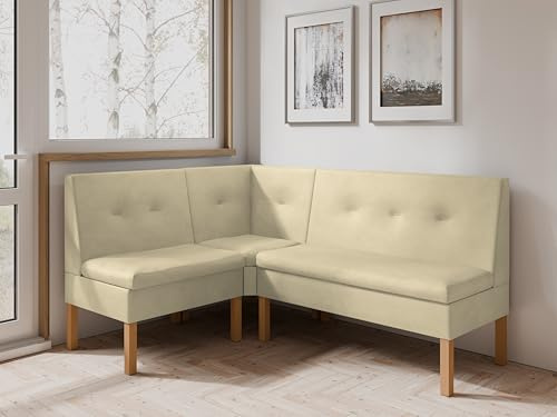 JKG Meble Eckbank fur Essizmmer - Eckbank Küche mit Aufbewahrungsbehälter - Modern Sitzecke Küche - Stoff Velours - gepolsterte Rückenlehne - Beige - Monolith 04-130x170 cm