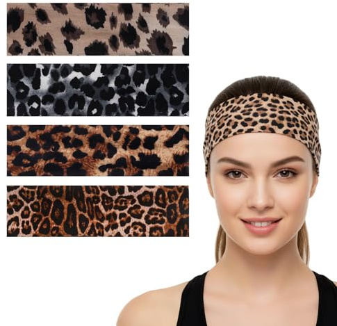 Stirnband Damen Sport Haarband Damen Herren im Leopardmuster Dehnbares Schweißband Stirn Haarbänder für Yoga und Fitness Rutschfestes Haar Accessoire als Praktisches Joggen Zubehör