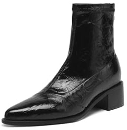 Genérico Botines Mujer Punta Fina Tacón Bajo Grueso Charol Cremallera Trasera Forro Suave Cómodas Antideslizantes Resistentes Casual Diario Oficina,Negro,38.5 EU