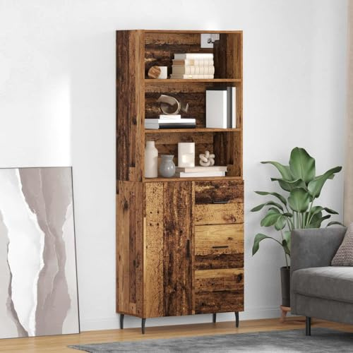 Nqyjm Storage Unit with Door 3 Drawers High Cabinet Set of 2 Antique Wood Chipboard and Glass Kitchen Sideboard, Side Cabinet for Living Room Model 1
