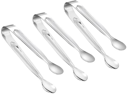 3 Stück Edelstahl Eiswürfelzange, Küchenzange, 304 Edelstahl Zuckerzange Set, Salatzange Gebäckzange Süßigkeiten Candy Clip, für Hochzeit Bar Party Büfett Grill Picknick, Silber (11cm)