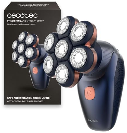 Cecotec rakhyvel män PrecisionCare Skull Victory. 7 rotationsklingor, 70 minuters batteri, IPX7 våt och torr, magnethuvud avtagbar, 2 hastigheter, USB för bekväm huvudrakning