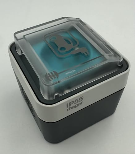 Hager Prise Renforcée Cubyko IP55 pour Recharge Véhicule Électrique et Hybride, 3.7kW 16A, Grise, avec Couvercle de Protection
