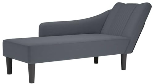 Ordellia Chaiselongue mörkgrå i sammet med höger armstöd, recamiere med skum och fjäderstoppning, 140 x 56 x 66 cm, för vardagsrum, sovrum och läshörn för bekväm vila