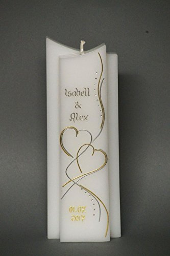 edle Hochzeitskerze mit Steinen - in Sonderform -Bicolor- ; inkl. Beschriftung ! I 20