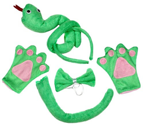 Petitebelle Cutie Headband Bowtie Tail Gloves 4pc Children Costume 1-5y (3D Green Snake, One Size)