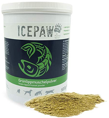 ICEPAW I Grünlippmuschelpulver I Gelenke I Gelenkschmierstoff I Ergänzungsfuttermittel für Hunde I 1 Dose (500 g)