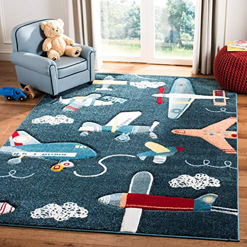 SAFAVIEH Carousel Kids Collection Area Rug - 5'3 x 7'6, Navy & Ivory, Non-Shedding & Easy Care, Ideal for High Traffic Areas for Boys & Girls in Playroom, Nursery, Bedroom (CRK167N)