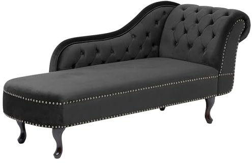 Beliani Retro Chaiselongue Samtstoff rechtsseitig schwarz Nimes