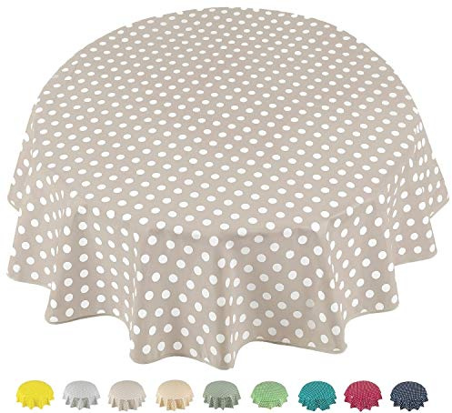 Home Direct Round Oilcloth PVC Wipe Clean Tablecloth Table Cover 140cm 55 Polka Dot Beige Grey