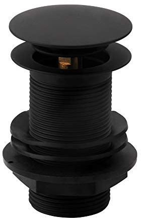 Black Basin Waste |Unslotted | Push Button | Click Clack Pop Up | Bathroom Sink Plug | Standard Size Matt Black